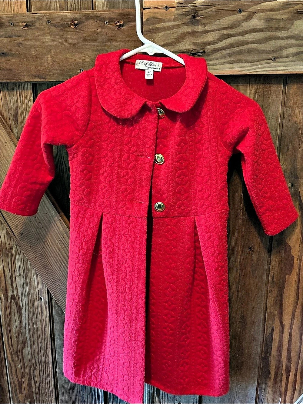 Lots of Love by Speerheart Girls Red Quilted Collar Dress Size 5T Like New